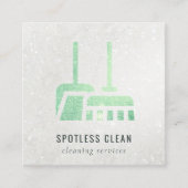 グリッターシャイニーネオングリーン箒掃除サービス スクエア名刺 (正面)