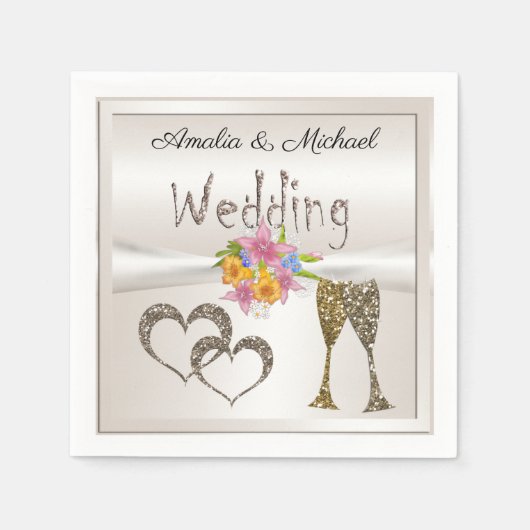 グリッターシャインシークイングラスシャンパンハートパーズ スタンダードカクテルナプキン (正面)