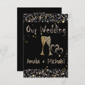 グリッターシャインシークイングラスシャンパンハートパーズ 招待状 (正面/裏面)