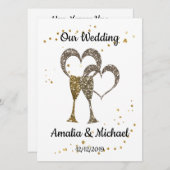 グリッターシャインシークイングラスシャンパンハートパーズ 招待状 (正面/裏面)