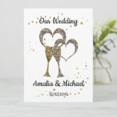 グリッターシャインシークイングラスシャンパンハートパーズ 招待状 (スタンド正面)