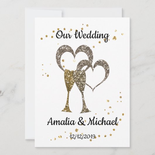 グリッターシャインシークイングラスシャンパンハートパーズ 招待状 (正面)