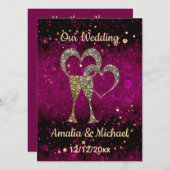 グリッターシャインシークイングラスシャンパンハートパーズ 招待状 (正面/裏面)