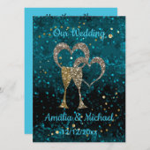 グリッターシャインシークイングラスシャンパンハートパーズ 招待状 (正面/裏面)