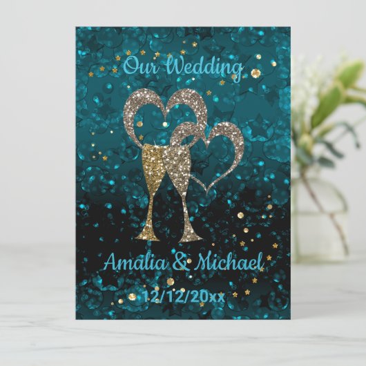 グリッターシャインシークイングラスシャンパンハートパーズ 招待状 (スタンド正面)