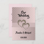 グリッターシャインシークイン二ハートの愛結婚パーソ 招待状 (正面/裏面)