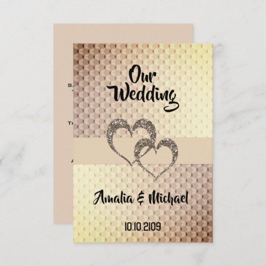 グリッターシャインシークイン二ハートの愛結婚パーソ 招待状 (正面/裏面)