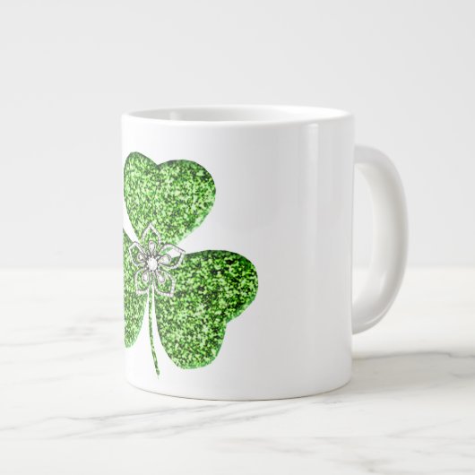 グリッターシャムロックアンドフラワージャンボマグカップ ジャンボコーヒーマグカップ (正面右)