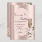 グリッターシャンパングラスフラワーズバラ金ゴールド 招待状 (正面/裏面)