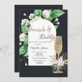 グリッターシャンパングラス白い花 招待状 (正面/裏面)