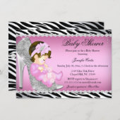 グリッターシューベビーガールベビーシャワーB 招待状 (正面/裏面)