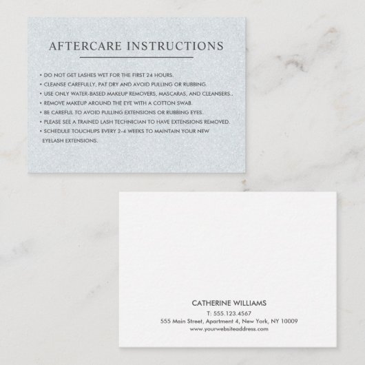 グリッターシルバーのまつげ眉のアフターケアの指示 名刺 (正面/裏面)