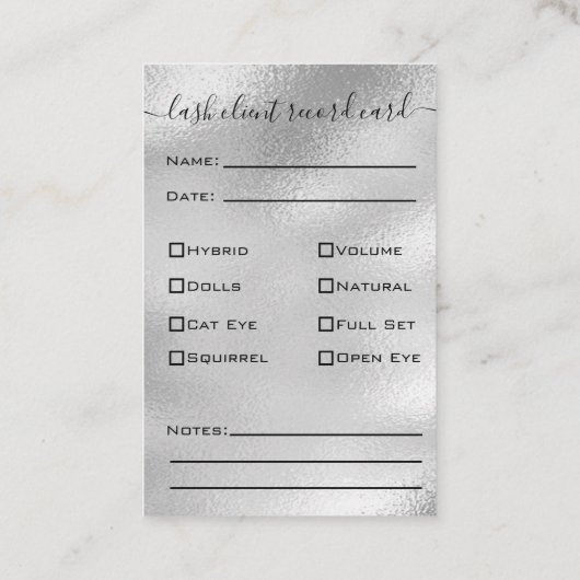 グリッターシルバーまつげ拡張クライアントレコード 名刺 (裏面)