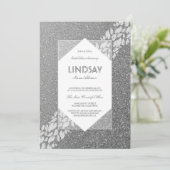グリッターシルバーエレガントヴィンテージファブブライダルシャワー 招待状 (スタンド正面)