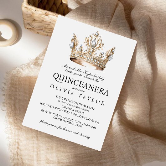 グリッターシルバークラウンキンセアニェラ15誕生日 招待状