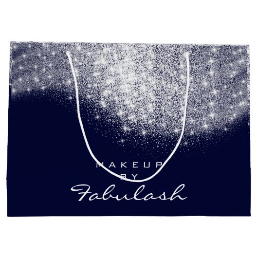 グリッターシルバーグレーネームブルーネイビーブライダルホワイト ラージペーパーバッグ (裏面)