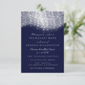 グリッターシルバーグレーホワイトブルーネイビーホワイトエレガント 招待状 (スタンド正面)