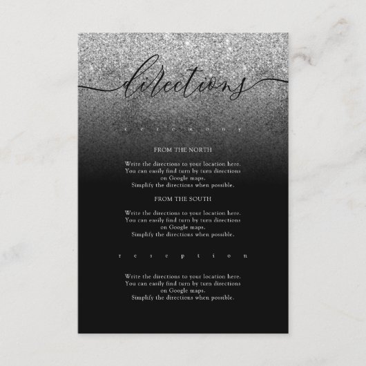 グリッターシルバーシンプルモダンの結婚方向 エンクロージャーカード (正面)