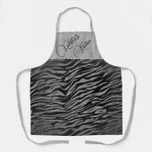 グリッターシルバーゼブラプリントパーソナライズされたオン黒 エプロン (正面)