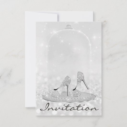 グリッターシルバーダイヤモンドガラスシューズハイトグレールクス 招待状 (正面)