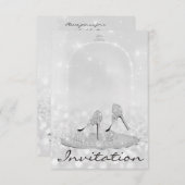 グリッターシルバーダイヤモンドガラスシューズハイトグレールクス 招待状 (正面/裏面)