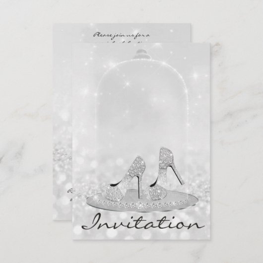 グリッターシルバーダイヤモンドガラスシューズハイトグレールクス 招待状 (正面/裏面)