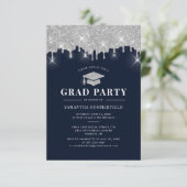 グリッターシルバードリップキャップ卒業2022グラードパーティー 招待状 (スタンド正面)