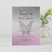 グリッターシルバーピンクスウィート16誕生日 招待状 (スタンド正面)