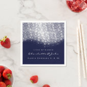 グリッターシルバーホワイトブルーネイビーホワイトサンキューネーム スタンダードカクテルナプキン (インサイチュ)