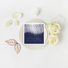 グリッターシルバーホワイトブルーネイビーホワイトサンキューネーム スタンダードカクテルナプキン