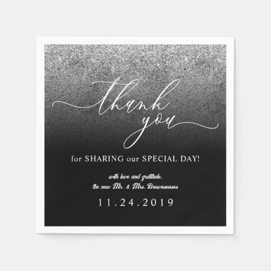 グリッターシルバーミニマリスト結婚デコル スタンダードカクテルナプキン (正面)