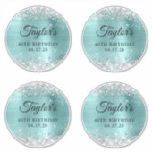 グリッターシルバー&ターコイズ40th Birthday 6"円 シール (正面)