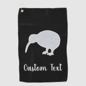 グリッターシルバーNZキウィオンブラックカスタム文字 ゴルフタオル (正面)