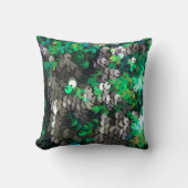 グリッターシークイン緑の灰色の輝く黒釉 クッション (正面)