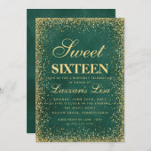 グリッタースイート16グリーンウォーター色誕生日 招待状 (正面/裏面)