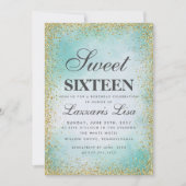 グリッタースイート16ターコイズ水カラー誕生日 招待状 (正面)