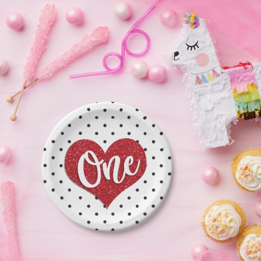 グリッタースウィートバレンティーンズガールファースト誕生日 ペーパープレート (パーティー)