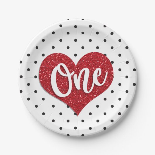 グリッタースウィートバレンティーンズガールファースト誕生日 ペーパープレート (正面)