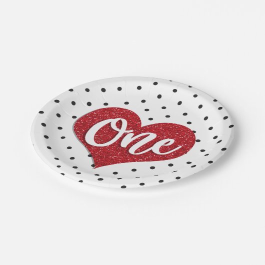 グリッタースウィートバレンティーンズガールファースト誕生日 ペーパープレート (アングル)