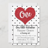 グリッタースウィートバレンティーンズガールファースト誕生日 招待状 (正面)