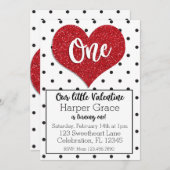 グリッタースウィートバレンティーンズガールファースト誕生日 招待状 (正面/裏面)