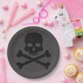 グリッタースカルンクロスボーンハロウィーン ペーパープレート (パーティー)