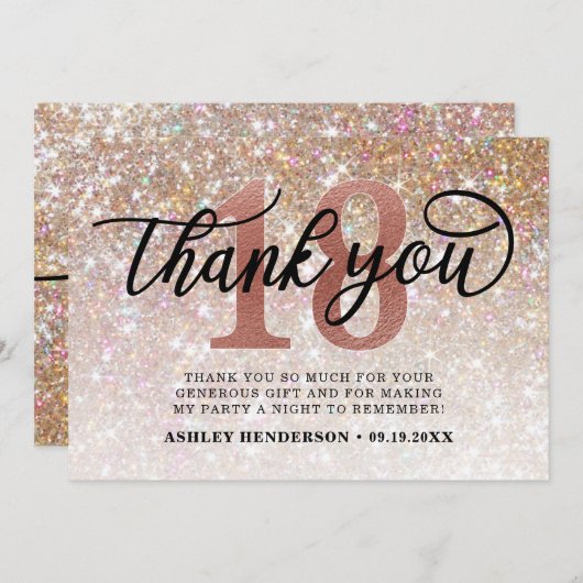 グリッタースグラデーションイート18誕生日 サンキューカード (正面/裏面)