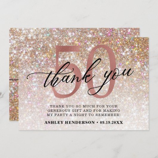グリッタースグラデーションイート50th誕生日 サンキューカード (正面/裏面)