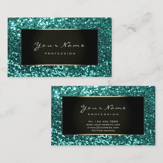 グリッタースタイリストファッションブロガーAqua Black Mint 名刺 (正面/裏面)