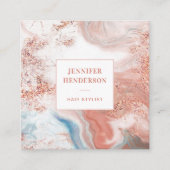 グリッタースタイリッシュマーブルピンクローズ金ゴールド美容師 スクエア名刺 (正面)