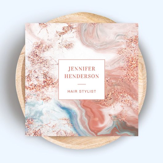 グリッタースタイリッシュマーブルピンクローズ金ゴールド美容師 スクエア名刺