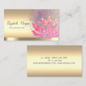 グリッタースタイリッシュロータスフラワー金ゴールドヨガインストラクター 名刺 (正面/裏面)