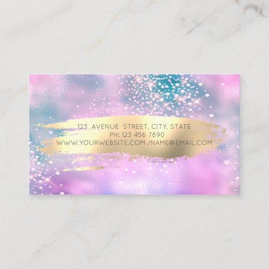 グリッタースタイリッシュロータスブラシストロークホログラフィック 名刺 (裏面)