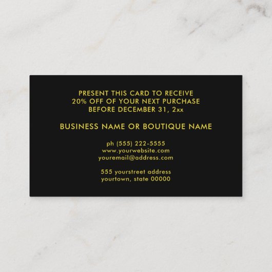 グリッタースタイリッシュ金ゴールドホワイトレオパードクーポンカード 名刺 (裏面)